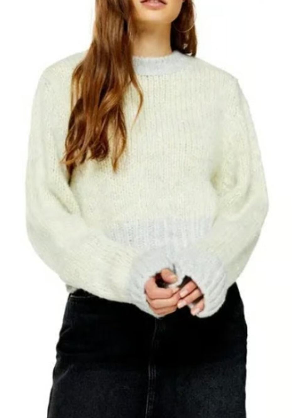 Topshop Twist Deep Yellow Gray Colorblock Long Sleeve Crew Neck Sweater Top 4/6